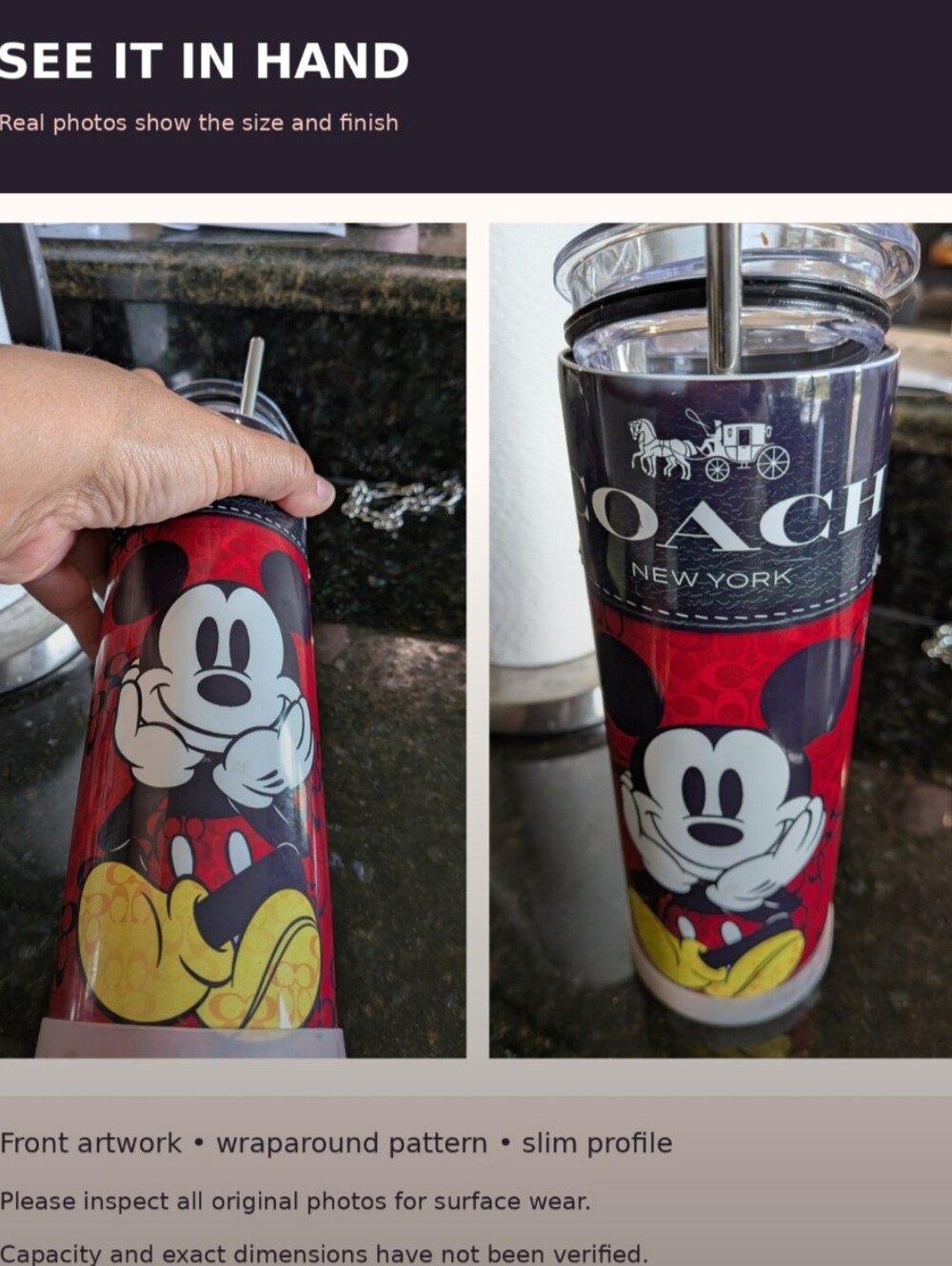 Handmade Mickey Mouse Coach-Inspired Stainless Steel Tumbler